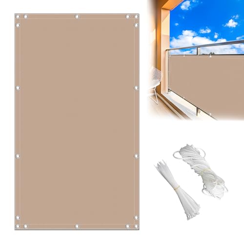 MEEYI Balkonschutz Balkon Abdeckung 1.2x11.5m, Balkon Segel Wind- und Regendicht Segeltuch Pergola Nach Mass für HüHnerstall Strand Pool, Sand von MEEYI