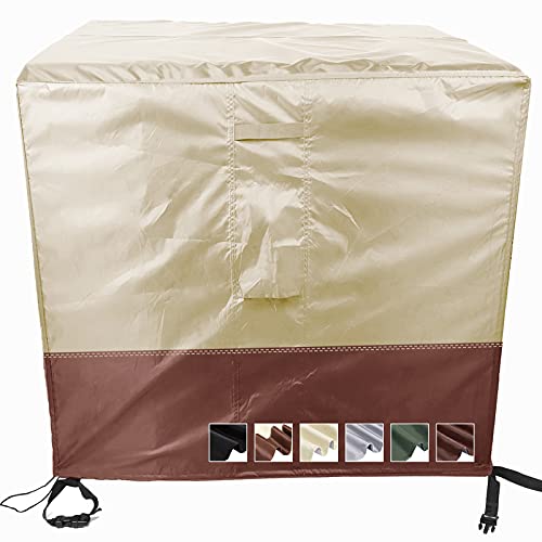 MEEYI Gartentisch Abdeckung 130x130x74cm, Rechteckig Gartenmöbel Abdeckung mit Seitlicher Spanngurt Atmungsaktiv Sitzgarnituren Wasserdicht für Tisch und Stühle, Beige und Kaffee von MEEYI