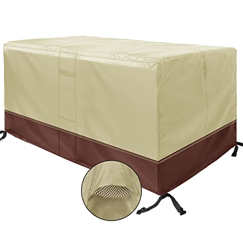 MEEYI Schutzhülle Gartentischabdeckung Möbelsets 205x104x71cm, Abdeckung für Gartenmöbel Rechteckige Staubdicht Tischabdeckung Garten für Tisch und Stühle, Beige und Kaffee von MEEYI