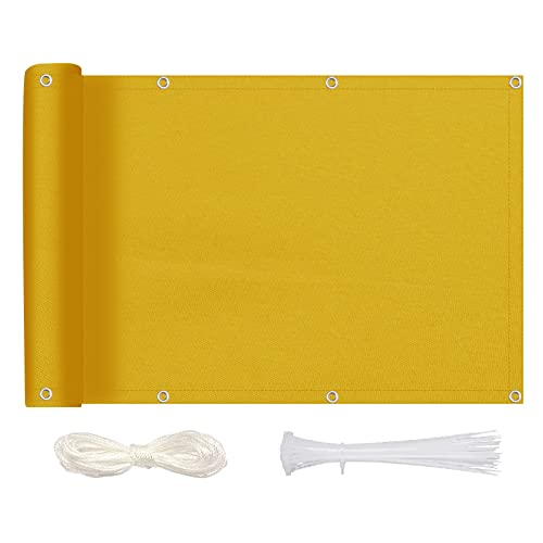 MEEYI Sichtschutz Balkon Sichtschutz 70x450cm, Balkonabdeckung Blickdichte Wind- und UV-Schutz Wetterfest 100% Privatsphäre Balkonsichtschutz mit Ösen, Nylon Kabelbinder und Kordel, Gelb von MEEYI