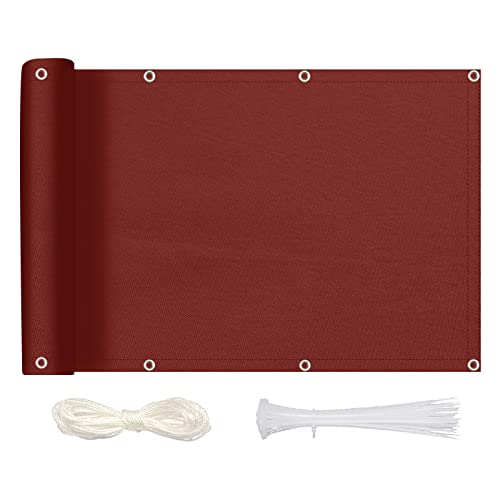 MEEYI Sichtschutz Balkon Sichtschutz 70x450cm, Balkonabdeckung Blickdichte Wind- und UV-Schutz Wetterfest 100% Privatsphäre Balkonsichtschutz mit Ösen, Nylon Kabelbinder und Kordel, Rot von MEEYI