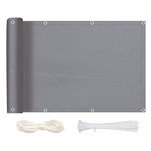 MEEYI Sichtschutz Balkon Sichtschutz 80x250cm, Balkonbespannung Blickdichte Wind- und UV-Schutz Wetterfest 100% Privatsphäre Balkonverkleidung mit Ösen, Nylon Kabelbinder und Kordel, Grau von MEEYI