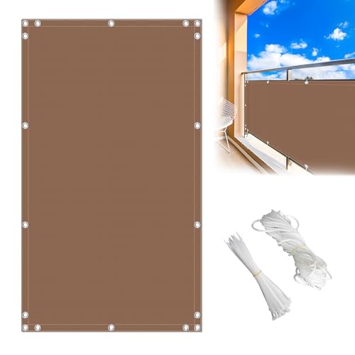 MEEYI Terrassen Sichtschutz 0.75x1.5m, Balcony Cover Winddicht UV-Beständig Sichtblende Balkonstoff Rechteck für Pergola Pflanzen Im Freien, Khaki von MEEYI