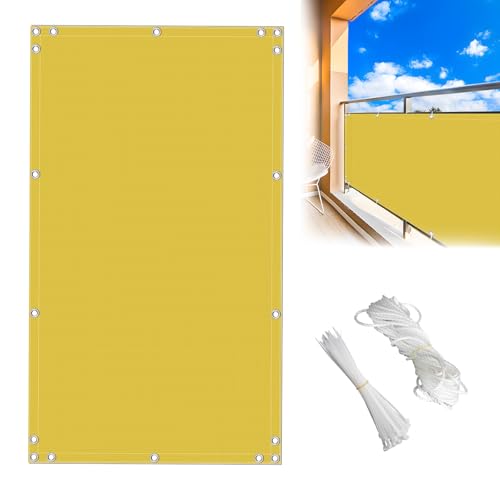 MEEYI Terrassen Sichtschutz 1.5x18m, Balcony Cover Sunprotect Windschutz Sichtschutzmatten Rechteck mit Seil und Kabelbindern, Gelb von MEEYI