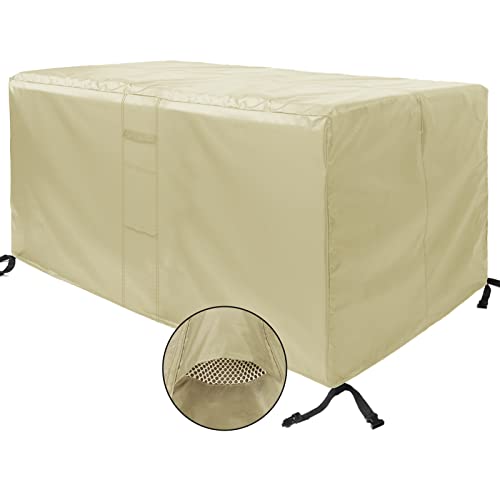 MEEYI Tisch Abdeckung 123x61x72cm, Abdeckung Gartenmöbel Wasserdicht Winterfest 420D Oxford Gewebe Gartenmöbel für Möbelsets für Gartentisch Sitzgruppe, Beige von MEEYI