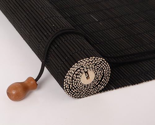 bambusrollo Outdoor wetterfest 50x140cm Natur Bambus Rollo UV-Block Fenster Raffrollos, Sonnenschutz Sichtschutz Rollo Für Außen Garten Balkon Sichtschutz, Verdunkelung， Schwarz von MEEYI