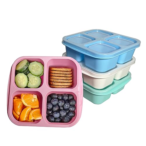 MEEYUU Snack-Behälter, 4 Fächer, Bento-Snack-Box, wiederverwendbare Mahlzeiten-Vorbereitung, Lunch-Behälter für Kinder und Erwachsene, geteilte Lebensmittel-Aufbewahrungsbehälter für Schule, Arbeit, von MEEYUU