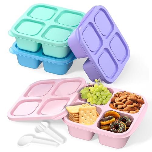 MEEYUU Snack-Behälter, 4 Fächer, Bento-Snack-Box, wiederverwendbare Mahlzeiten-Vorbereitung, Lunch-Behälter für Kinder und Erwachsene, geteilte Lebensmittel-Aufbewahrungsbehälter für Schule, Arbeit, von MEEYUU