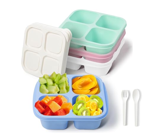 MEEYUU Snack-Behälter, 4 Fächer, Bento-Snack-Box, wiederverwendbare Mahlzeiten-Vorbereitung, Lunch-Behälter für Kinder und Erwachsene, geteilte Lebensmittelbehälter für Schule, Arbeit, Reisen (4 von MEEYUU