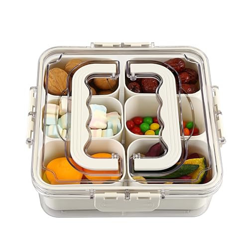 MEEYUU Snackbox Behälter, 6 Fächer Snacktablett Unterteilt Klar Snackbox Serviertablett mit Deckel und Griff Tragbar Reise Snack Container Perfekt für Party Reisen Picknick (6 Fächer) von MEEYUU