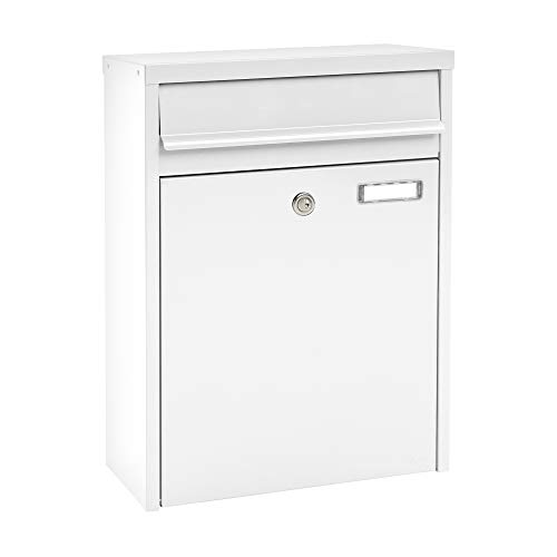 MEFA Briefkasten Piano 350 mit Namensschild (Farbe weiß, mit Sicherheitsschloss, Größe 475x345x175 mm) 350010DE von ME-FA
