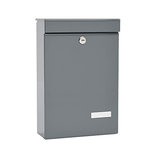 MEFA Briefkasten Piccola mit Namensschild (Farbe grau, Postkasten mit Schloss, Größe 405x270x118 mm) 134500DE von ME-FA