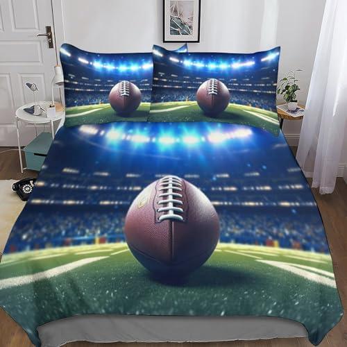 American Football 3-Piece Bed Linen,Rugby Ball Duvet Cover Set with Pillowcases,Bed Linen Sets,Made of Microfibre with Zip,Soft And Hypoallergener Für Kinder Teenager Erwachsene Double（200x200cm） von MEFESE