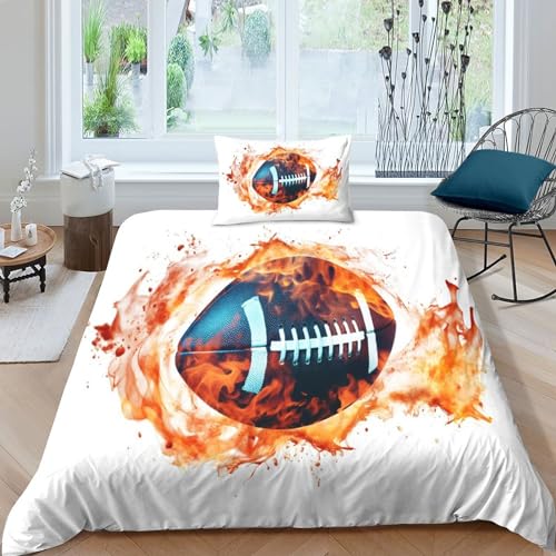 American Football 3D-Gedruckter Bed Linen 2 Pieces Set Weich Luxury Mikrofaser Rugby Ball Duvet Cover with Pillowcases Mit Zipper Quilt Cover Set Für Kinder Teenager Erwachsene Single（135x200cm） von MEFESE