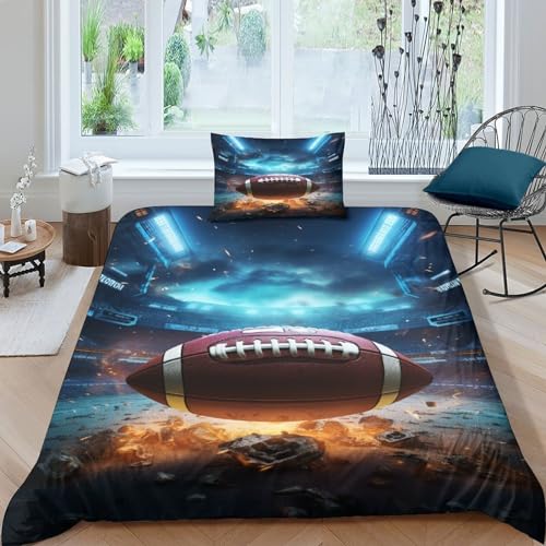 American Football 3D Print Duvet Cover Set Natural Design Bedding Set Kids Teens Adults Modern Rugby Ball Quilt Cover Mit Reißverschluss Hypoallergener Mikrofaser Bettbezug 2-Piece Single（135x200cm） von MEFESE