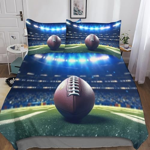 American Football Bettwäsche-Set 3D-Gedruckter Mit Rugby Ball Bettbezug-Set Für Kinder Teenager ErwachseneTagesdecke Bezug Mit American Football Duvet Cover 3-Piece Double 200x200cm Rugby Bettzeug-set von MEFESE