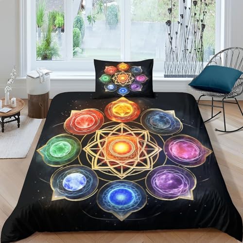 Chakra 3D Print 100% Microfibre 2-piece Duvet Cover Natural Design Bedding Set Kids Teens Adults Breathable Boho-Zen-Spiritualität Quilt Cover with Zip Ultraweicher Hypoallergener Single（135x200cm） von MEFESE
