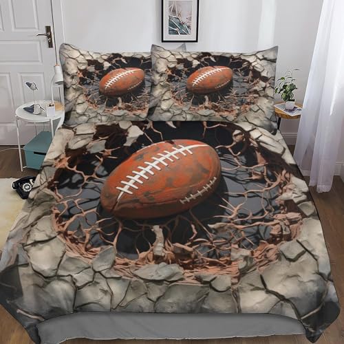 MEFESE American Football 3D Bedruckte Tagesdecke Mit Kissenbezügen 3-Teilig Set，Cracked Wall Hautfreundlich Und Atmungsaktiv Mikrofaser Luxus Heimdekoration，für Jungen Und Mädchen Double（200x200cm） von MEFESE