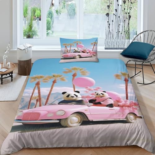 MEFESE Barbie Panda 3-teiliges 3D Bedruckte Mit Reißveschluss Kissenbezug Tröster Set Mikrofaser Luxus Bügelfrei Bettwäsche with Pink Sedan Für Jungen Und Mädchen, Erwachsene Single（135x200cm） von MEFESE