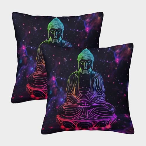 MEFESE Buddha Kissenbezüge Für Sofa Und Bett, Buddhistische Kultur Meditation Kissenbezug Im 2er-Set, Perfekt Für Heimdekoration Und Travel Essential, Maschinenwaschbar 45x45cm von MEFESE