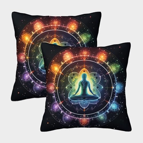Chakra Hochwertige Kissenbezüge 2er Set Mit Reißverschluss - Zen-Geist Für Sofa, Schlafzimmer, Auto Allergikerfreundliches Material 45x45cm von MEFESE