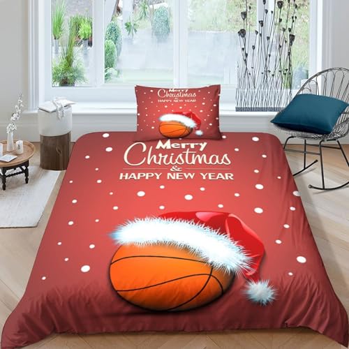 MEFESE Christmas Bed Linen Set Duvet Cover Single（135x200cm） 2-Piece Soft Microfibre Basketball Christmas Tree 3D Digital Print Bedding Sets - 1 Duvet Covers with Zip and 1 Pillowcases 50 X 75 cm von MEFESE