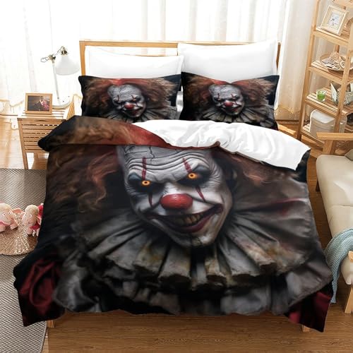 MEFESE Clown Bed Linen 3 Piece Gruseliger Horror Duvet Cover 3D Print Mikrofaser Für Kinder Teenager Erwachsene Tagesdecke Bezug with Zip Hypoallergener Hypoallergener Bedding Einzeln（140x200cm） von MEFESE