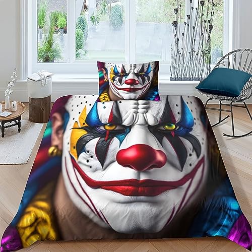 MEFESE Clowns Bed Linen 2 Piece Krimi Horror Duvet Cover 3D Print Mikrofaser Für Kinder Teenager Erwachsene Tagesdecke Bezug with Zip Hypoallergener Hypoallergener Bedding Single（135x200cm） von MEFESE