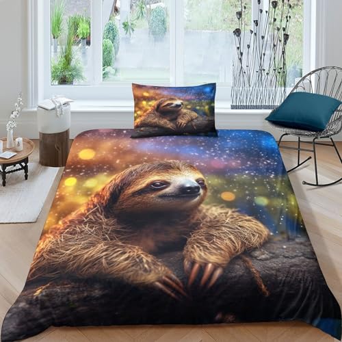 MEFESE Cute Sloth 3D-Gedruckter Bed Linen,2-Piece,Microfibre Hypoallergener Bed Sloth Gift Duvet Cover with Zip and Pillowcases,Luxury Quilt Cover Für Kinder Teenager Erwachsene Einzeln（135x200cm） von MEFESE