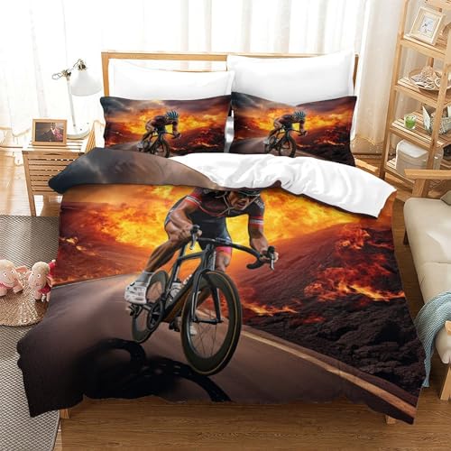 MEFESE Fahrrad Bed Linen Light Plush Long Mikrofaser Duvet Cover Warm Rennrad Duvet Cover and Pillowcase with Zip Hypoallergener Mikrofaser Für Kinder Teenager Erwachsene Einzeln（140x200cm） von MEFESE