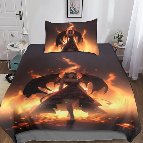 MEFESE Fallen Angel 3D Bedruckte Mikrofaser Bettbezug Kissenbezug,Black Wings Qualität des Hotels Mit Reißverschluss Weicher Comfy Breathable 3-teiliges Set Für Jungen Und Mädchen Single（135x200cm） von MEFESE