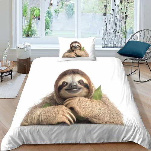 MEFESE Faultier 2 Pieces,3D Print Bed Linen, Niedliches Tiermuster Duvet Cover Set,Microfibre Duvet Cover,Double-Sided,Men’s/Teenagers’ Bed Set Duvet Cover All-Season Hypoallergener Single（135x200cm） von MEFESE