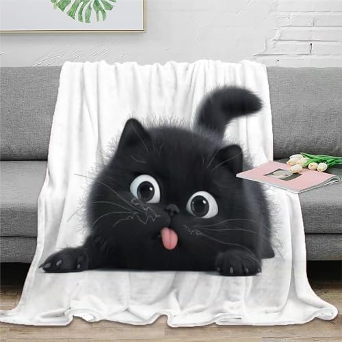 MEFESE Loveable Shy Black Cat Personalisierte Kuscheldecke Mikrofaser Decke Flanell Fleecedecke Extra Flauschig Als Sofadecke Perfekt Für Bett Sofadecke Couchdecke Bettwäsche Set 60x80inch(150x200cm) von MEFESE