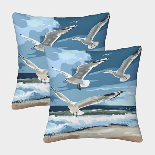 MEFESE Möwe Kissen Bezug 2er Set Kissenbezüge Wohnzimmer Kissenhülle Sofakissen Polyester Polster Textil Für Sofa Bett Garten Balkon Kinderzimmer Deko Kissen 45x45cm von MEFESE