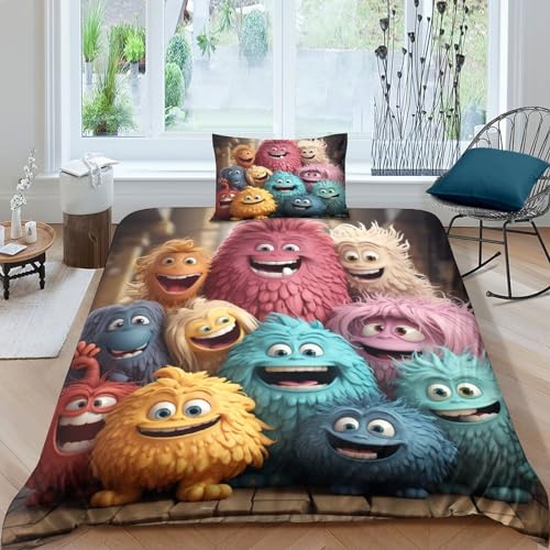 MEFESE Monsters 2-Piece Duvet Cover with Pillowcase, Microfibre Kleine Monster Bed Linen Set with Zip, Soft Wrinkle-Free Hypoallergener for Girls Boys Bedding Single（135x200cm） von MEFESE