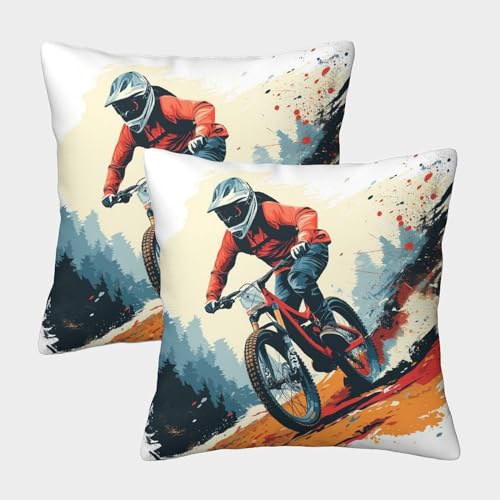 MEFESE Mountainbike Kissen Bezug 2er Set Kissenbezüge Wohnzimmer Kissenhülle Sofakissen Polyester Polster Textil Für Sofa Bett Garten Balkon Kinderzimmer Deko Kissen 40x40cm von MEFESE