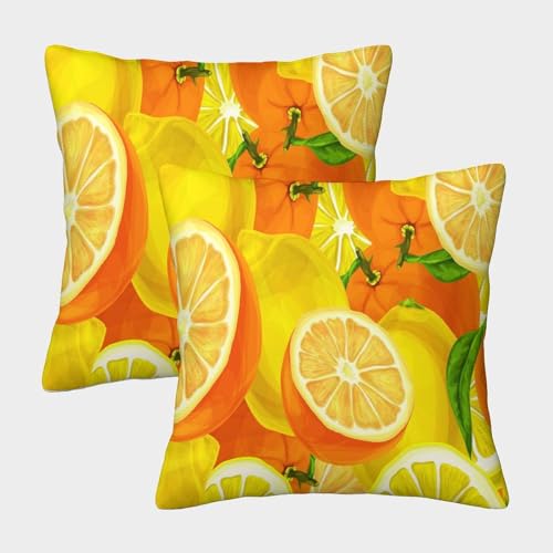 MEFESE Orange Dekorative Obst Orangen Kissenbezüge, Quadratische Form Im 2er Set, Perfekt Für Living Room Accent Und Outdoor Leisure, Maschinenwaschbar 40x40cm von MEFESE