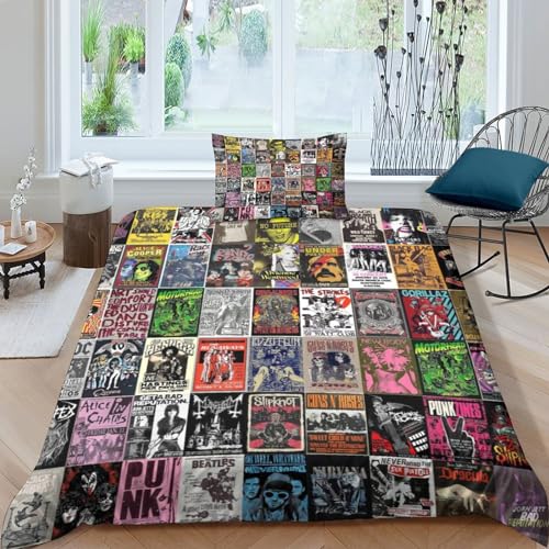 MEFESE Rock First 3D-Gedruckter Bettwäsche-Set Bettdeckenbezug Für Jungen Mädchen Teenager Erwachsene Leichte Pflege Themen Bettbezug Mikrofaser Punk Rock Musik Duvet Cover 2-Piece Single（135x200cm） von MEFESE