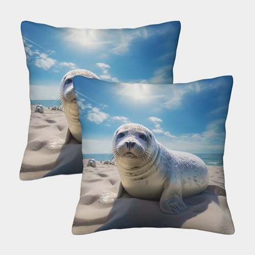 Seehund Gemusterte Meerestiere Kissenbezüge Im 2er-Set, Geeignet Für Living Room Accent Und Bedroom Comfort, Leicht Zu Reinigen 50x50cm von MEFESE
