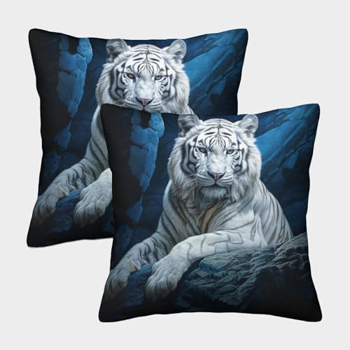 MEFESE Weißer Tiger Kuschelige Kissenbezug 2er Set Für Kinder - Wilde Tiere Thema Dekorative Bezüge Für Sofa - Mit Reißverschluss, Geeignet Für Jungen Und Mädchen 40x40cm von MEFESE