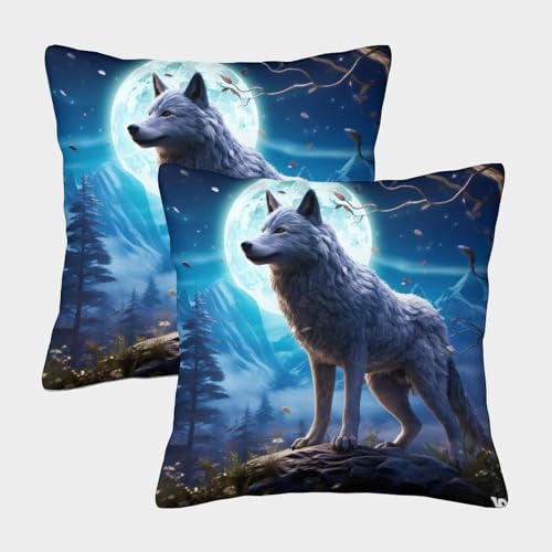 MEFESE Wolf Kuschelige Kissenbezug 2er Set Für Kinder - Wildes Tier Wolf Für Sofa Mit Niedlichen Designs, Perfekt Für Kinderzimmer Waschmaschinenfest 40x40cm von MEFESE