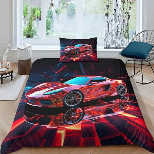 Rennauto 2 Pieces Bedding Set,Comforter for Kids Boys Girls Teens Theme Extremer Autosport Duvet Cover Bedspread Room Decor Full Luxury Quilt Cover Suitable for Allergy Sufferers Single（135x200cm） von MEFESE