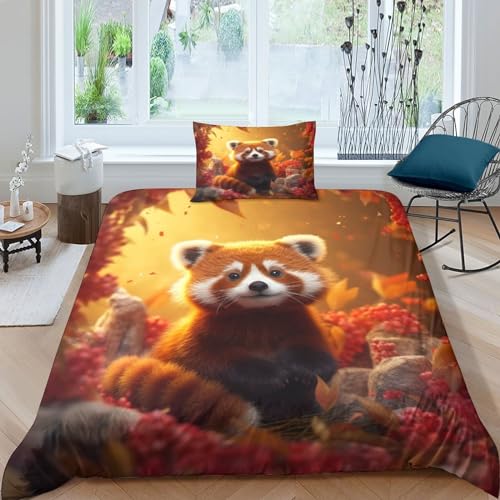 Waschbär Bed Linen 3D Duvet Cover Set Cute Waschbär Panda 2-Piece Reversible Microfibre Bedding Set with Zip Für Ultraweicher Hypoallergener Mikrofaser- Bettbezug Kids Teens Adults Single（135x200cm） von MEFESE