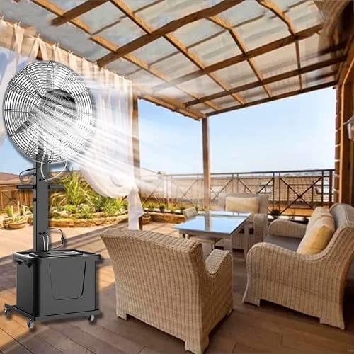MEFFEE Oszillierender Außenventilator - 90-Grad-Oszillationsnebelventilator mit Wasserspray für Terrasse,Außenrestaurant,Garage,3 Kühlgeschwindigkeiten von MEFFEE