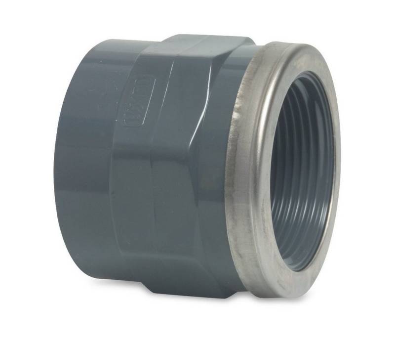 Mega Group Gewindefitting Gewindemuffe PVC-U Klebemuffe x Innengewinde verstärkt 16 bar, grau, Ø 63 mm x 2 Zoll IG (PN16) von Mega Group