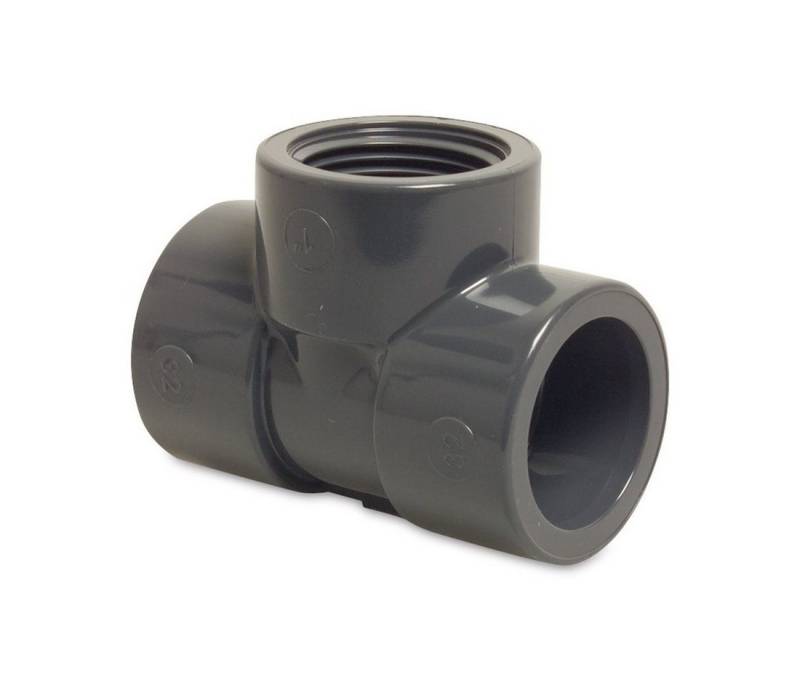 Mega Group Gewindefitting T-Stück 90° PVC-U Klebemuffe x Innengewinde x Klebemuffe 10 bar, grau, Ø 32 mm x 1 Zoll x 32 mm (PN10) von Mega Group