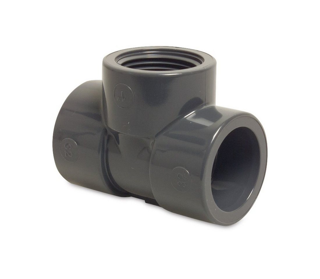 Mega Group Gewindefitting T-Stück 90° PVC-U Klebemuffe x Innengewinde x Klebemuffe 10 bar, grau, Ø 63 mm x 2 Zoll x 63 mm (PN10) von Mega Group