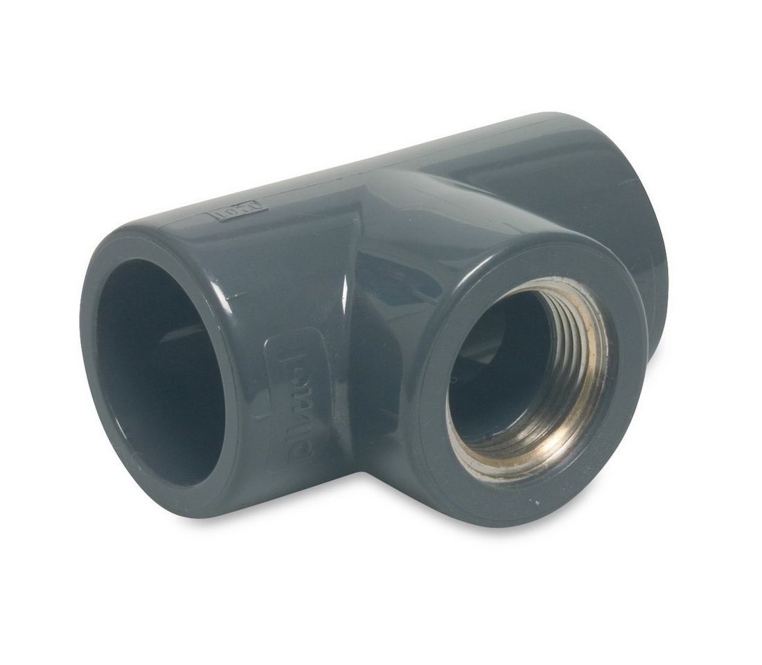 Mega Group Gewindefitting T-Stück 90° PVC-U Klebemuffe x Messing IG x Klebemuffe 16 bar, grau, Ø 32 mm x 1 Zoll x 32 mm x MSInnen (PN16) von Mega Group