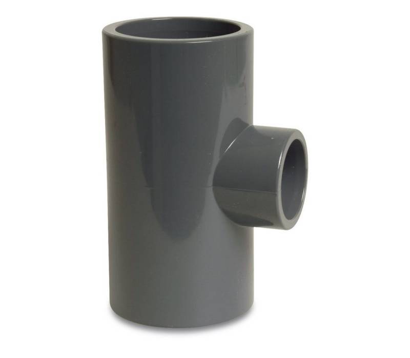 Mega Group Gewindefitting T-Stück reduziert 90° PVC-U Klebemuffe 16 bar, grau, Ø 40 mm x 20 mm x 40 mm (PN16) von Mega Group