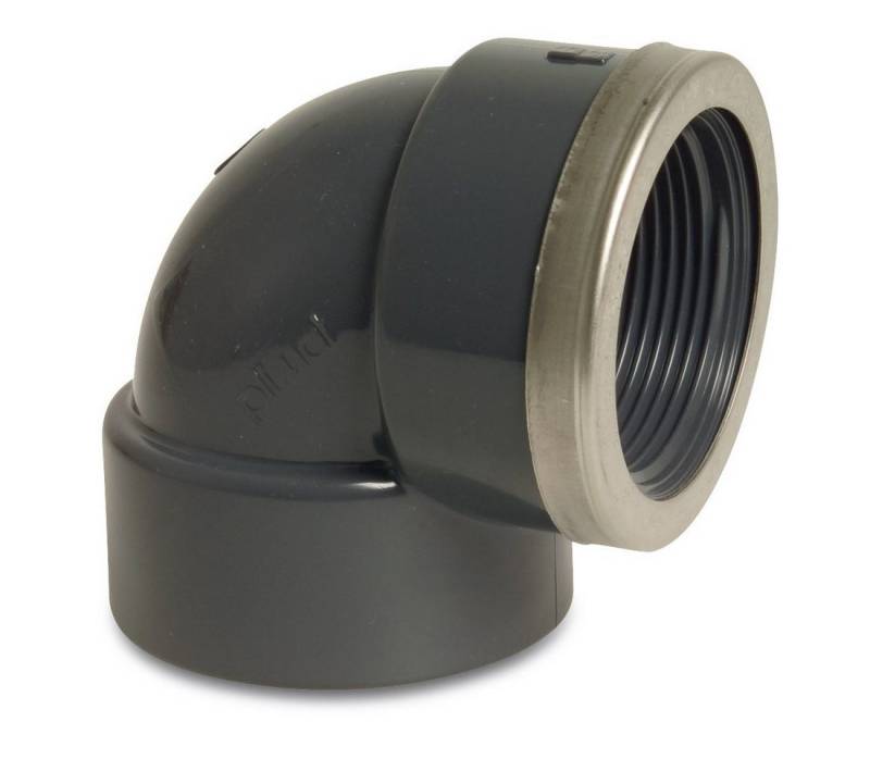 Mega Group Gewindefitting Winkel 90° PVC-U Klebemuffe x Innengewinde verstärkt 16 bar, grau, Ø 25 mm x 3/4 Zoll IG (PN16) von Mega Group